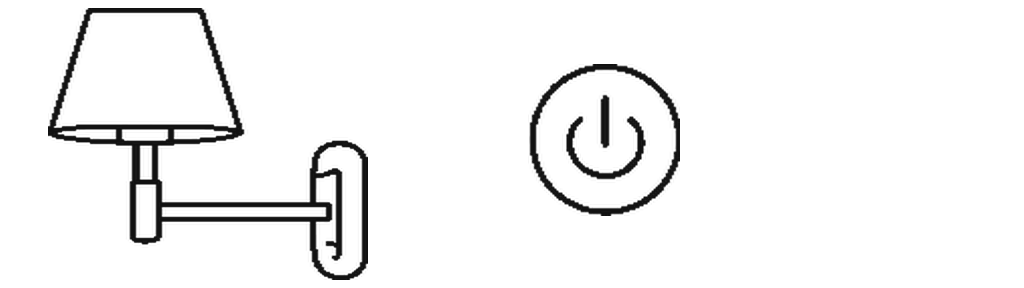 Line drawing of a hallway lamp and a power symbol.